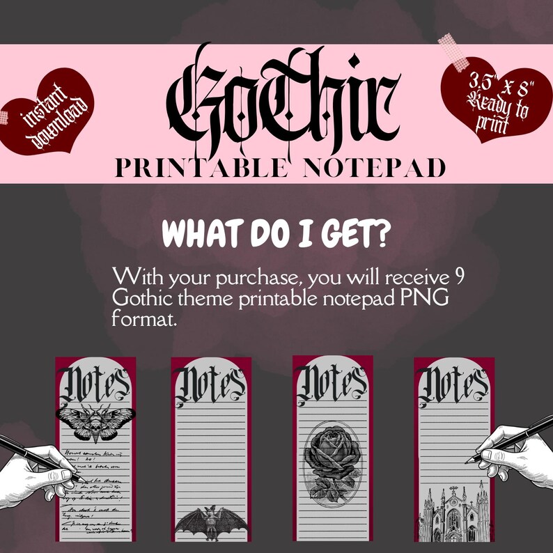 Goth Notepad Gothic Printable Notepad Digital Download - Etsy