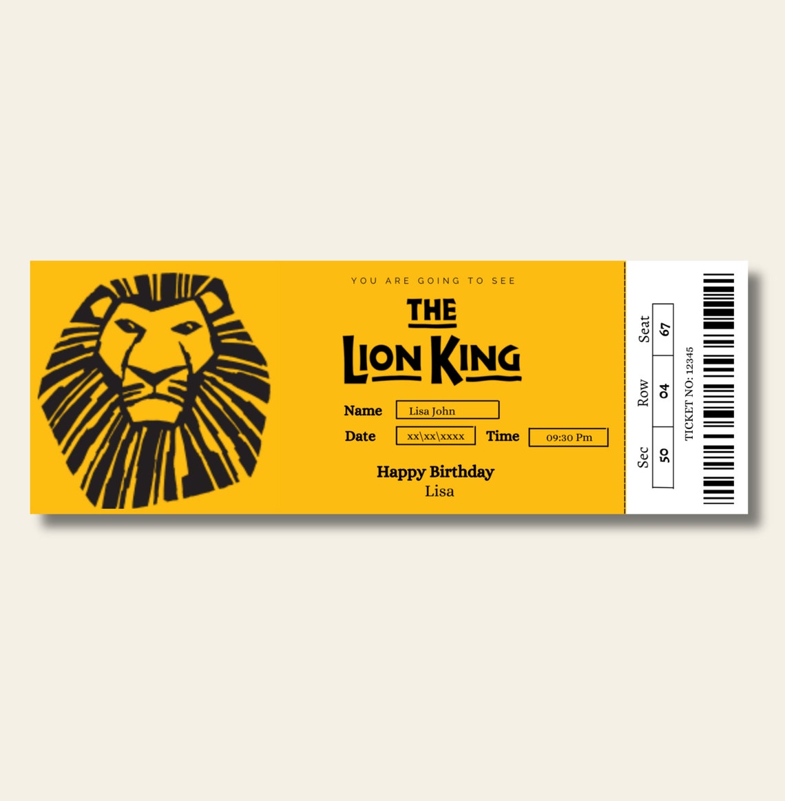 Editable the Lion King Broadway Ticket Template Printable Musical ...