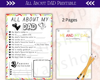 FATHER'S DAY GIFT All About My Dad Printable kids Fathers Day Dad Gift ...