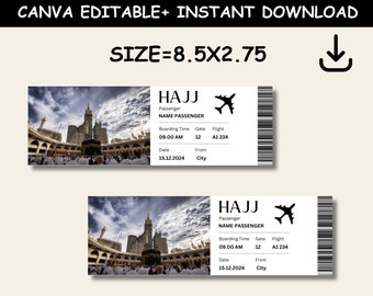 Hajj Boarding Pass, Hajj Ticket Editable Hajj plane ticket,Makkah Umrah Gift ,Madinah Mecca Travel,Memrobila Gift,Couple Gift