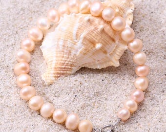 MYSOYA Roze Zoetwaterparel Armband 8-9mm|Zilveren Bubble Sluiting, Handgemaakt Cadeau