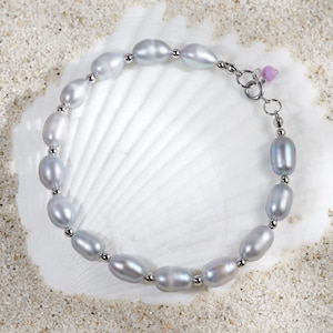Gray Rice Freshwater Pearl Bracelet: Handmade Minimalist Silver-Toned Jewelry
