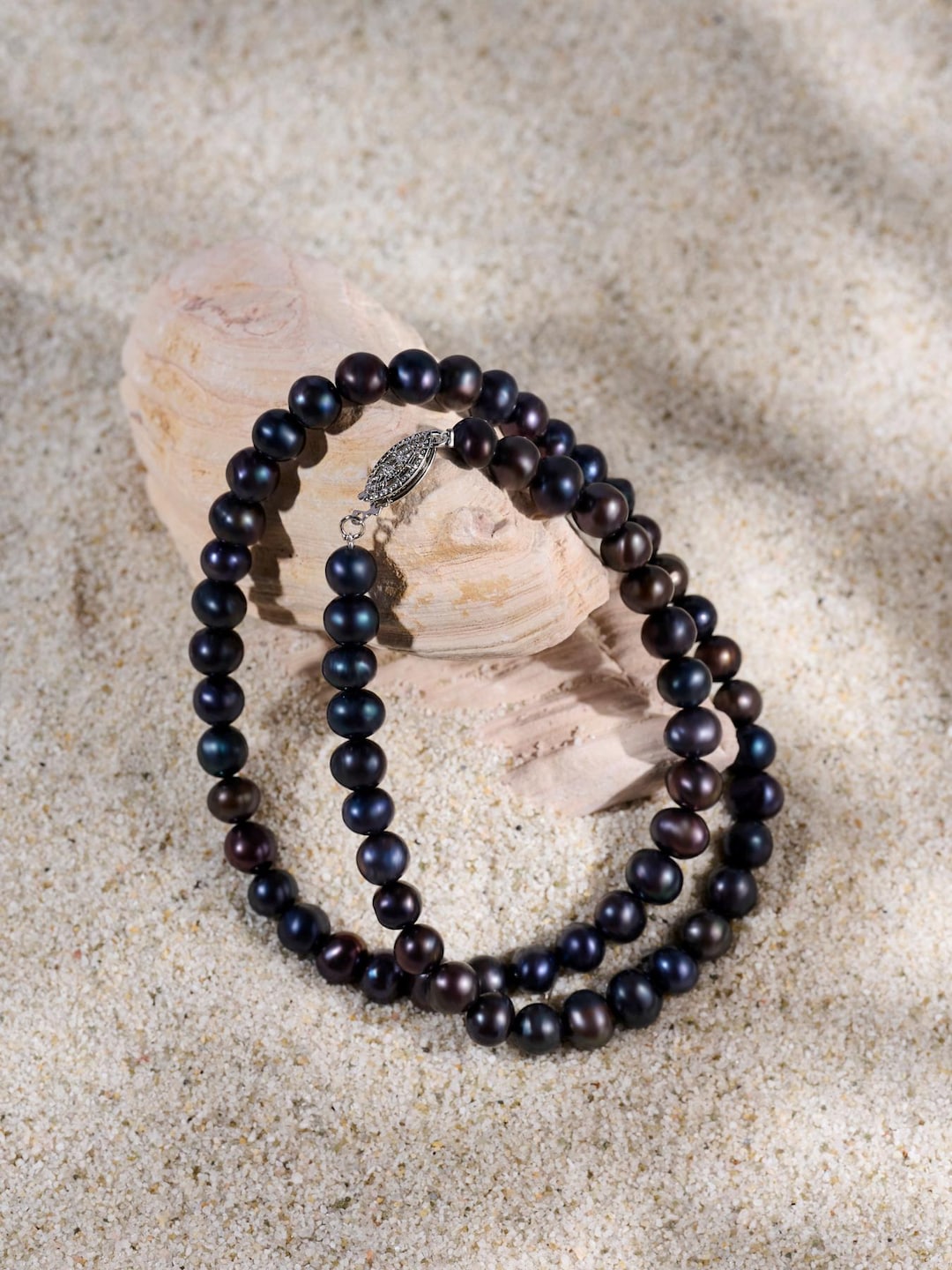 MYSOYA Black Freshwater Pearl Necklace 6–7mm – Handmade Unisex