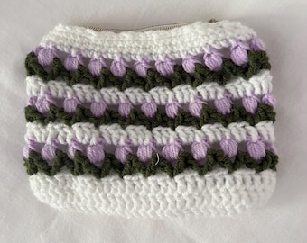 Purple Crochet tulip makeup pouch, crochet pouch, makeup pouch, crochet, crochet tulip makeup pouch with lining
