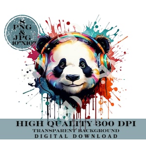 Panda colorido bansky, design de sublimação para camiseta, clipart de panda, design de cabeça de panda, design de caneca, logotipo de panda, animal panda, JPG, PNG, 300DPI