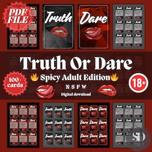 Spicy Truth or Dare adult Game, adult Card Games, Couple Game Night, Foreplay Game, Printable Card Games , spicy game, Group friends game.