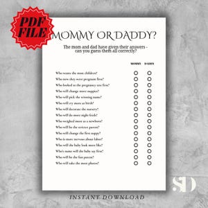 Guess Who Mommy or Daddy Game, Baby Shower Party Game, Mommy or Daddy Game, Baby Shower Game, Who Said It Trivia Game Minimalist Game PDF
