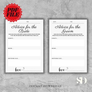 Conseils pour les mariés, cartes de conseils de mariage, jeu de douche nuptiale à imprimer, conseils et souhaits pour la mariée, conseils minimalistes à imprimer.
