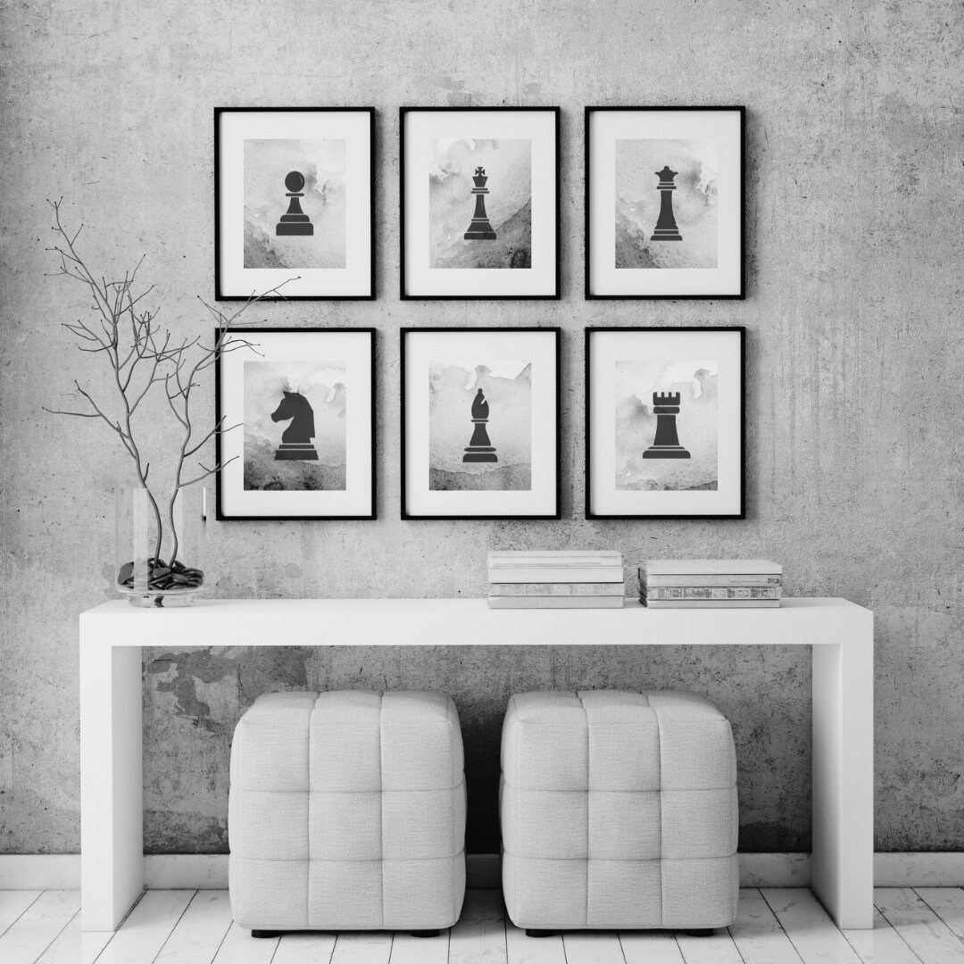 Chess Piece Wall Art I Black and White I Minimalist I Set of 6 I Queen ...