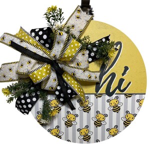 Signo de bienvenida de abejorro hecho a mano - Decoración con temática de abejas amarillas y negras, decoración de la puerta principal, decoración de la casa de verano, letrero de puerta "Hola"