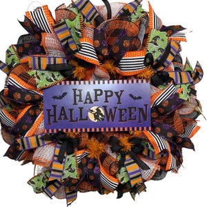 Ghirlanda di Halloween &quot;Happy Halloween&quot; - Decorazione della porta spettrale e festosa, Decorazione nera, arancione e viola, Decorazione della porta d&#39;ingresso, Decorazione stagionale