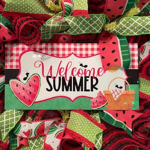 Welcome Summer Watermelon Wreath - Vibrant Summer Door Decor - Handmade Watermelon-Themed Wreath - Summer Home Decoration