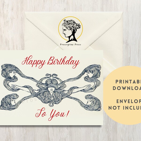 Printable Retro, Vintage Magic Hair Birthday Card