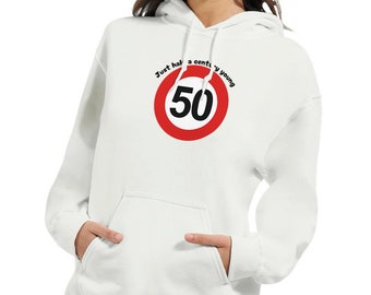 50th birthday hoodie 'Just half a century young' print on both sides