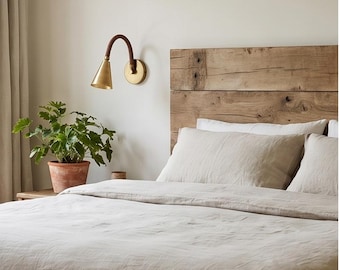 Handmade Leather Raw Brass Wall Sconce | Rustic Wall Light Fixture for Bedroom Living Room Hallway Boho Home Decor Lighting Handcrafted