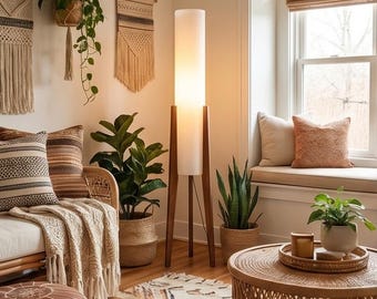 Mid-Century Modern Floor Lamp Walnut Wood，Retro Standing Lamp for Living Room Bedroom，Minimalist Home Lighting Decor，Solid WalnutReadingLamp