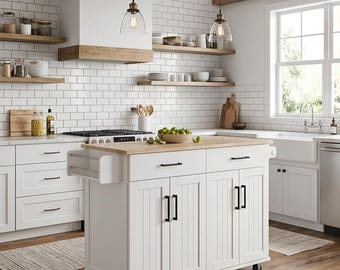 Rolling Kitchen Island Table with Storage on Lockable Wheels, Mobile Prep Station for Small Space, Multifunctional Serving Cart