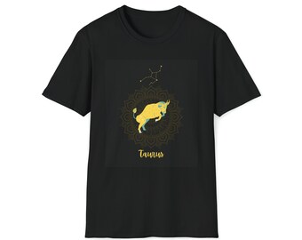 Taurus Zodiac Black Unisex Softstyle T-Shirt