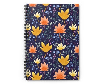Spiral Notebook - Flower Mix Blue Floral Vintage