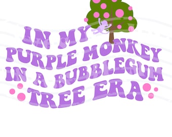Lila Affe in einem Baum Gewellter Text SVG PDF PNG