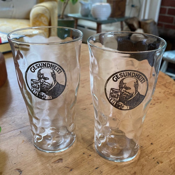 2 Gesundheit! Beer Glasses Vintage