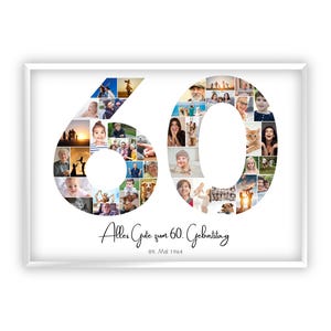 Collage zum 60 Geburtstag | A4, A3, A2 | Personalisiert | 40 Bilder | Fotogeschenk | Last-Minute Geschenk zum Selbstdrucken | PDF