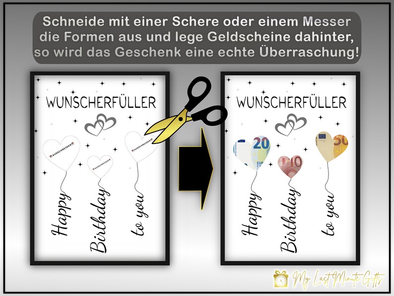 Geldgeschenk zum Geburtstag Geld kreativ verschenken Wunscherfüller Last-Minute Geschenk zum Selbstdrucken PDF Bild 4