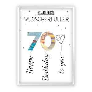 Compleanno regalo in denaro | A4 | esauditore di desideri | Regala soldi in modo creativo | 70esimo compleanno | Regalo dell'ultimo minuto da stampare | PDF