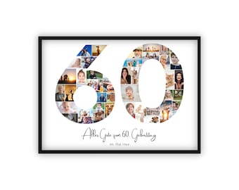Collage de 60 cumpleaños | A4, A3, A2 | Personalizado | 40 imágenes | Regalo con foto | Regalo de última hora para imprimir | PDF