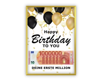 Cash gift "Your first million", personalized PDF template to print, birthday gift customizable in German