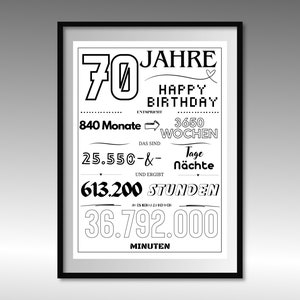 70e anniversaire | Carte de décoration drôle d’étape | Minutes, heures, jours, années, semaines | PDF | Cadeau de dernière minute à imprimer soi-même