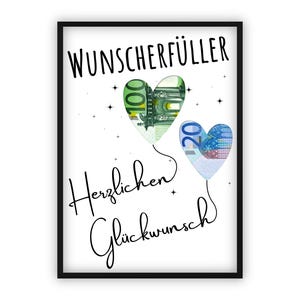 Geldgeschenk zum  Geburtstag Geld kreativ verschenken | Wunscherfüller | Herz Luftballon | Last-Minute Geschenk zum Selbstdrucken | PDF