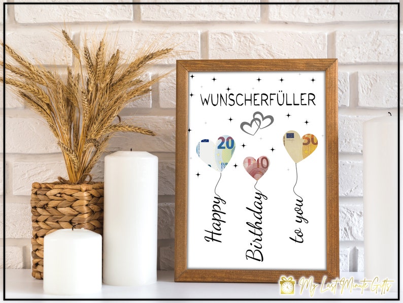 Geldgeschenk zum Geburtstag Geld kreativ verschenken Wunscherfüller Last-Minute Geschenk zum Selbstdrucken PDF Bild 3