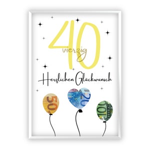 Regalo in denaro per il 40esimo compleanno | A4 | Regala soldi in modo creativo | Idea regalo | Regalo dell'ultimo minuto da stampare | PDF