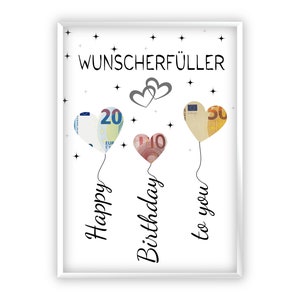 Money gift for a birthday | A4 | Give money away creatively | wish fulfiller | Last minute gift to print yourself | PDF