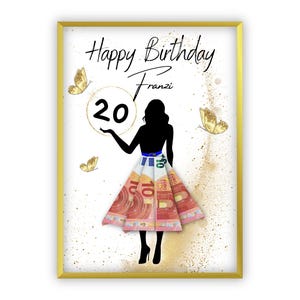 Geldgeschenk zum 20 Geburtstag | Personalisiert | Alter individuell anpassbar | Beste Freundin | Frau | Mädchen | Reise | Feier | DIY | PDF