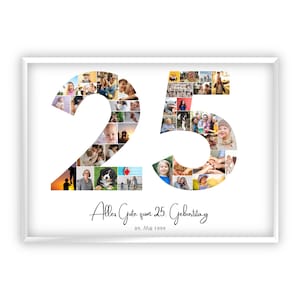 Collage zum 25 Geburtstag | A4, A3, A2 | Personalisiert | Kreativ verschenken | Fotogeschenk | Last-Minute Geschenk zum Selbstdrucken | PDF