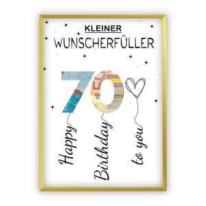 Birthday money gift | A4 | Wish fulfiller | Give money creatively | 70th birthday | Last-minute gift to print yourself | PDF