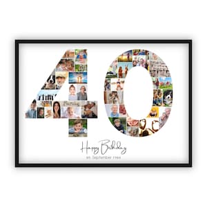 Collage du 40e anniversaire | A4, A3, A2 | Personnalisé | 41 images | Cadeau photo | Cadeau de dernière minute à imprimer soi-même | PDF