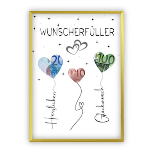 Money gift for birthday, wedding | A4 | Give money as a creative gift | Wish fulfiller | Last-minute gift to print yourself | PDF