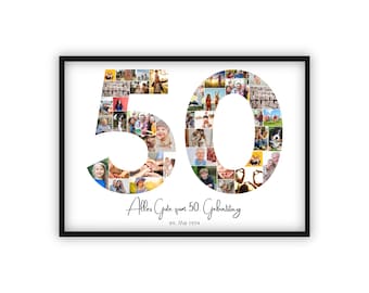 Collage for 50th birthday | A4, A3, A2 | Personalized | 41 pictures | Photo gift | Last-minute gift to print yourself | PDF