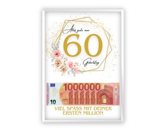 Cash gift for your 60th birthday | Give money creatively | Your first million | Last-minute gift to print yourself | PDF