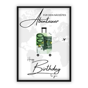 Money gift travel fund for birthday | Travel | Happy Birthday | Airplane | Suitcase | Last-minute gift to print yourself | PDF