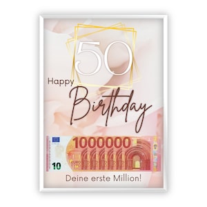 Regalo in denaro per il cinquantesimo compleanno | A4 | Regala soldi in modo creativo | Il tuo primo milione | Regalo dell'ultimo minuto da stampare | PDF