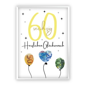 Regalo in denaro per il 60esimo compleanno | A4 | Regala soldi in modo creativo | Idea regalo | Regalo dell'ultimo minuto da stampare | PDF