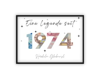 Cash gift for 51st birthday | 1974 | Give money creatively | Your first million | Last-minute gift to print yourself | PDF