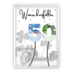 Regalo in denaro per il cinquantesimo compleanno | Trifoglio | fortuna | Idea regalo | compleanno | esauditore di desideri | Regalo dell'ultimo minuto da stampare | PDF