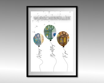 Money gift for a birthday | A4 | Give money away creatively | wish fulfiller | Last minute gift to print yourself | PDF