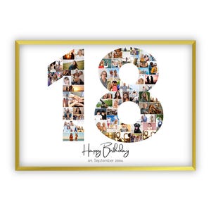 Collage zum 18 Geburtstag | A4, A3, A2 | Personalisiert | 44 Bilder | Fotogeschenk | Last-Minute Geschenk zum Selbstdrucken | PDF