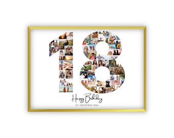 Collage para 18º Cumpleaños | A4, A3, A2 | Personalizado | 44 Fotos | Regalo Fotográfico | Regalo de Último Minuto para Imprimir | PDF